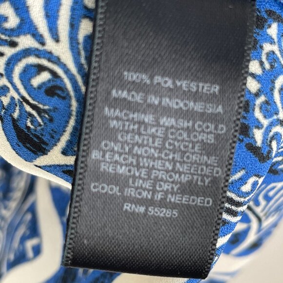 Express Portofino Shirt Womens Large Blue White Original Roll Tab Sleeve Blouse - Picture 4 of 8